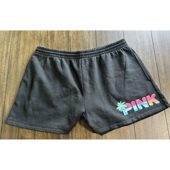 PINK Victoria's Secret Black Athletic Shorts Glitter Logo - Picture 2 of 9